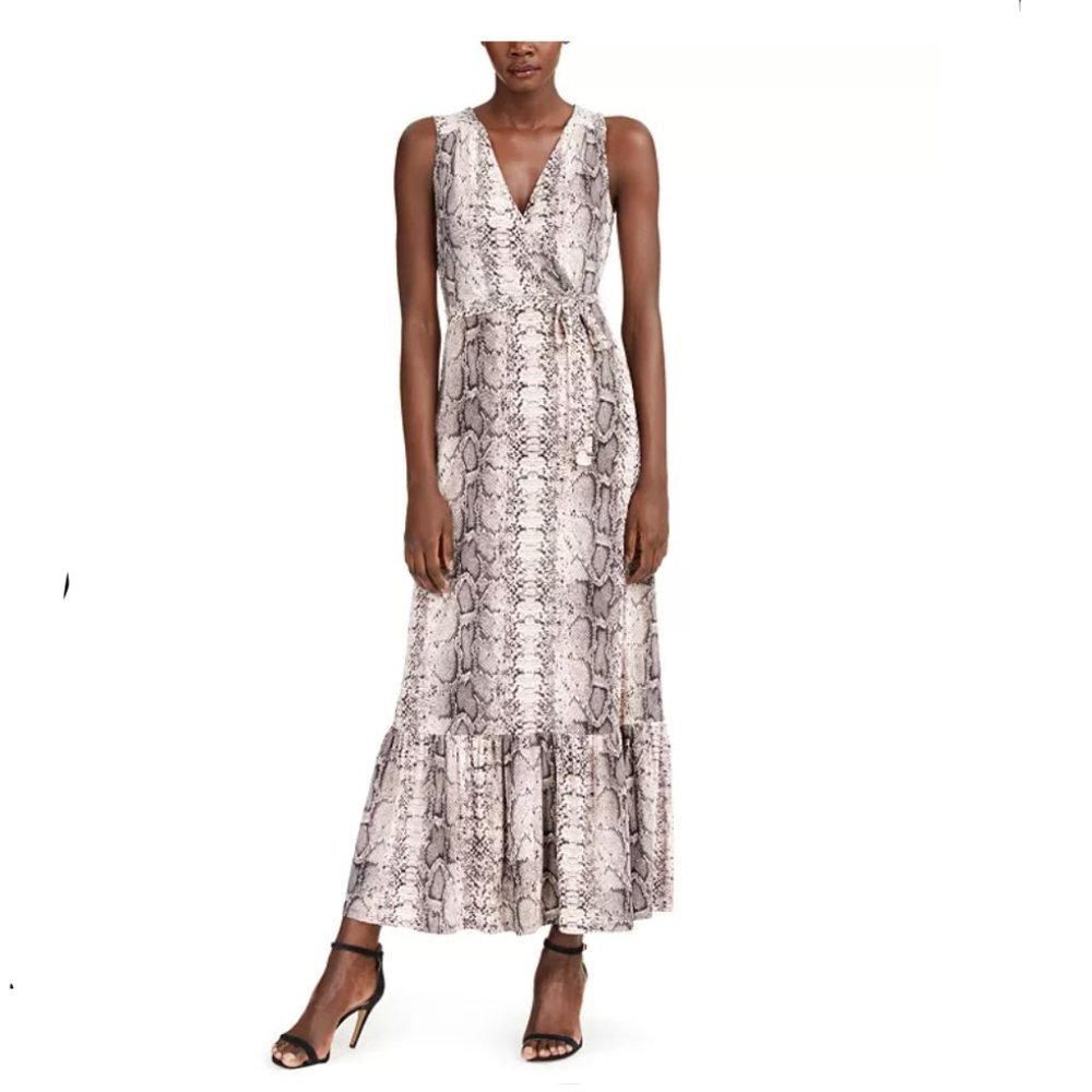 𝅺INC Snake-Embossed Faux-Wrap Maxi Dress , size medium